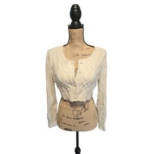 LoveShackFancy cropped knit white button front sweater, size xs